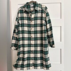 Columbia Green and White Plaid Button-Up Shirt Dress